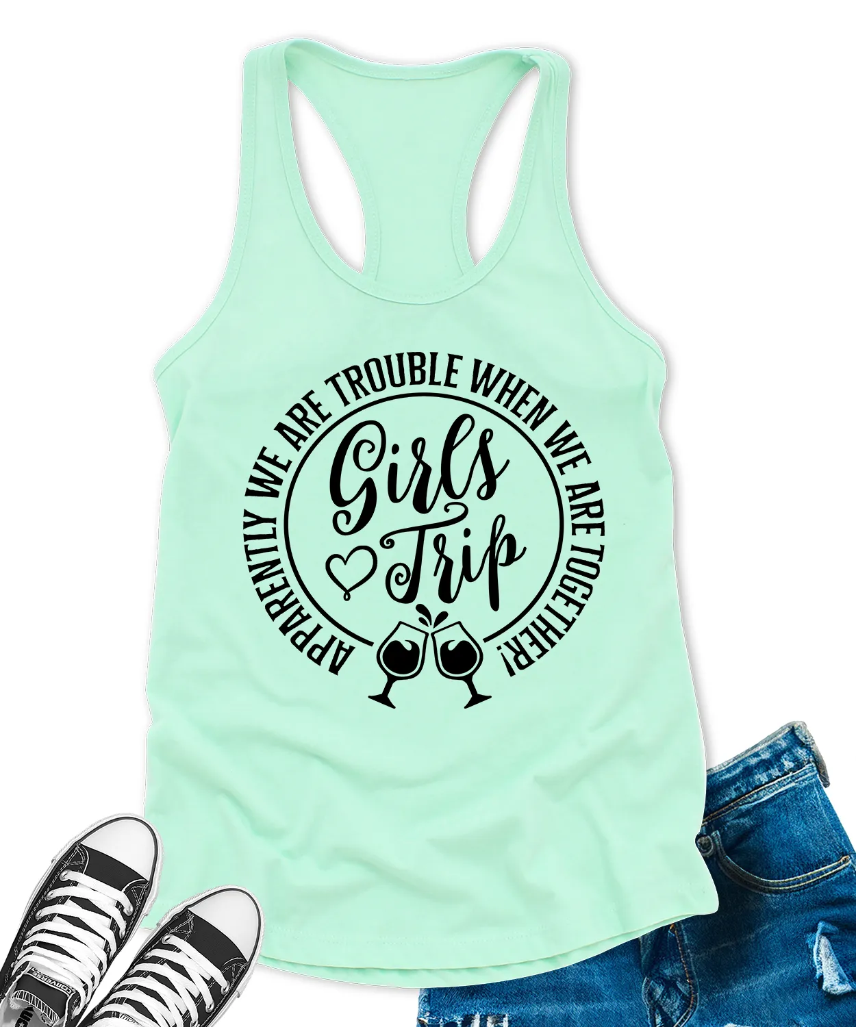 Girls Trip 2024 Tank Top for Women Apparently We are Trouble Letter Print Sleeveless Summer Racerback Tops