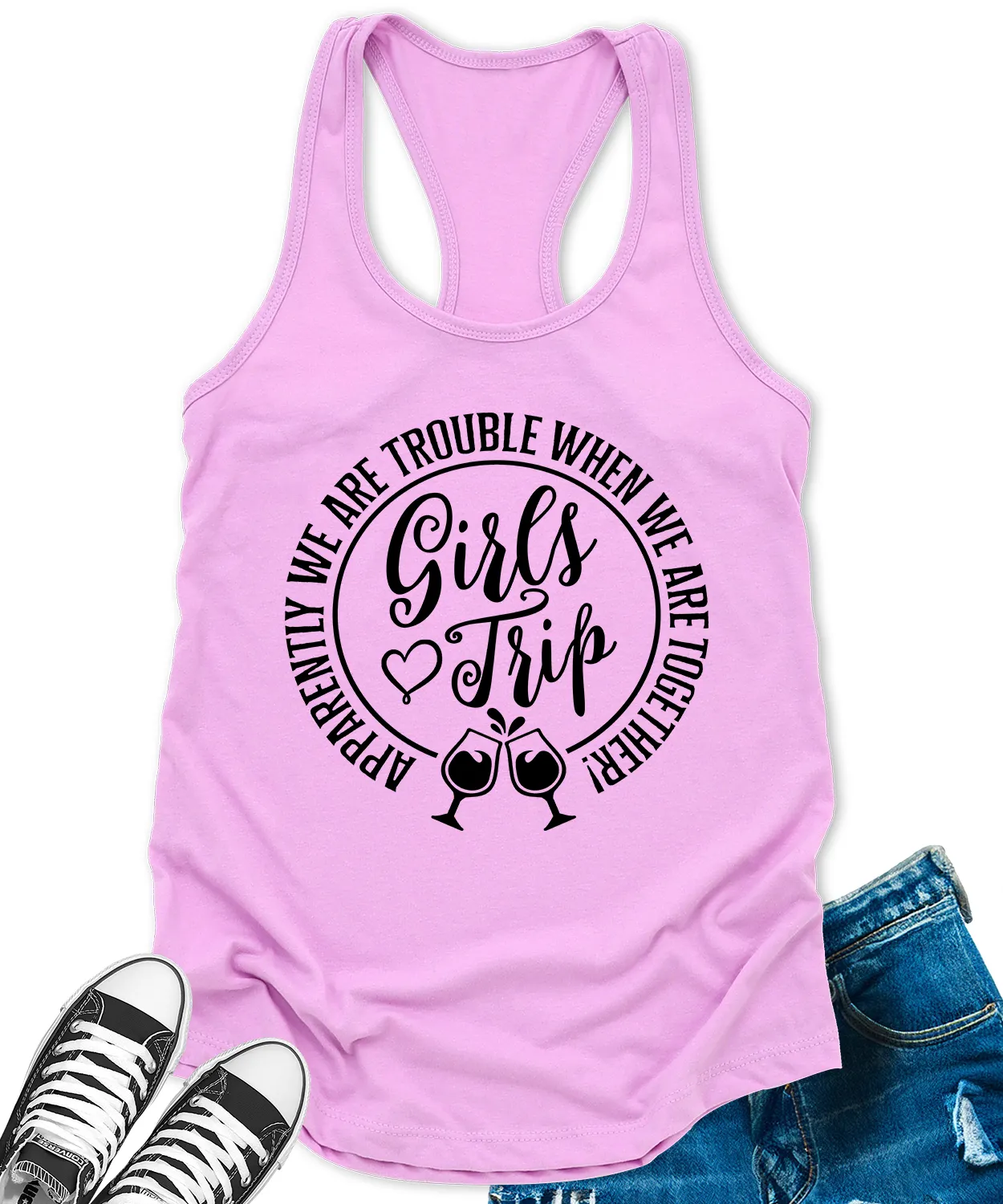 Girls Trip 2024 Tank Top for Women Apparently We are Trouble Letter Print Sleeveless Summer Racerback Tops