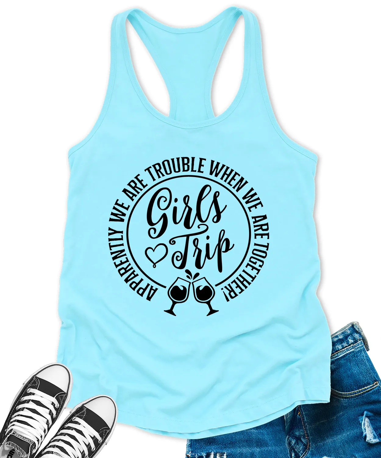 Girls Trip 2024 Tank Top for Women Apparently We are Trouble Letter Print Sleeveless Summer Racerback Tops