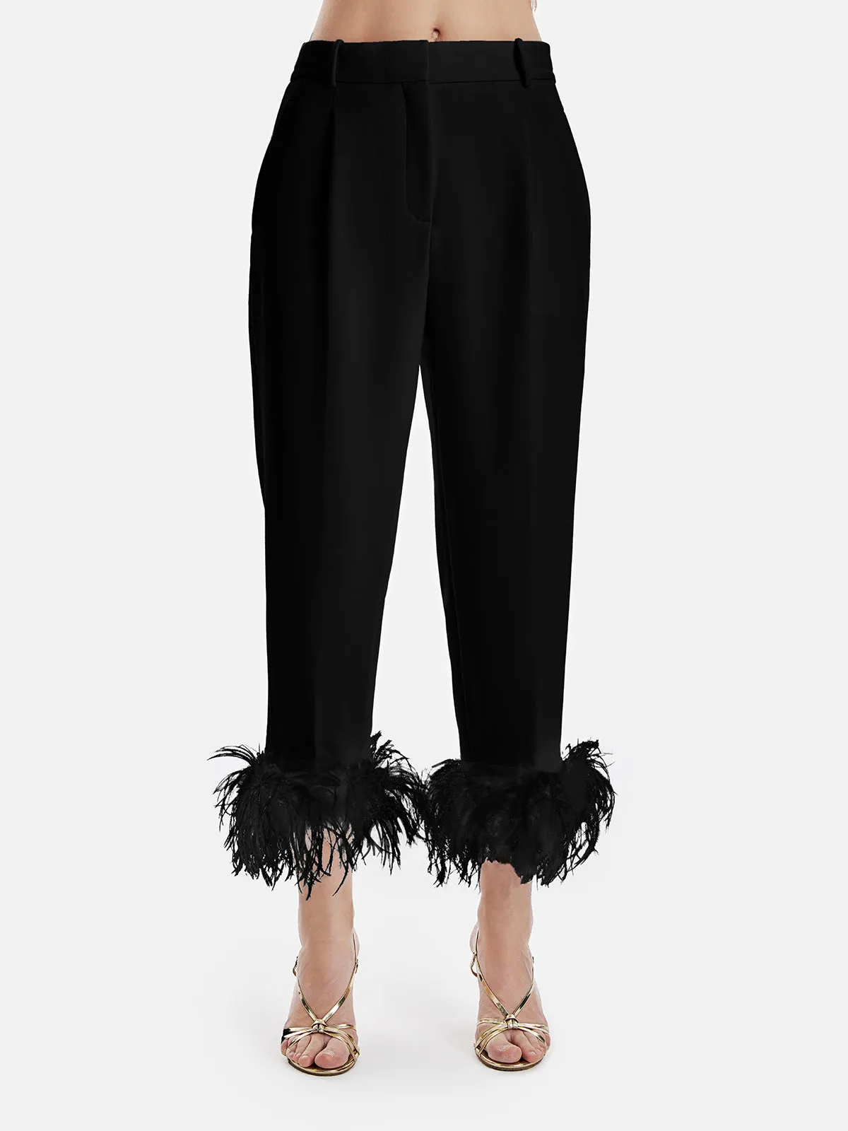 High-Waist Feather Trim Pants