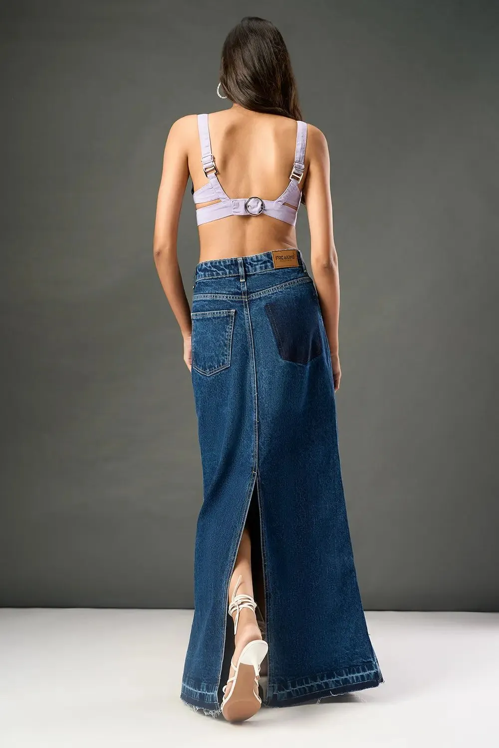 Indigo Wave Mid Slit Maxi Skirt