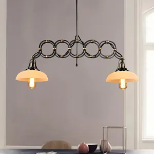 Industrial Opal Glass Pendant Light Kit - Adjustable Dome Design, 2 Lights - Brass Hanging Lamp for Kitchen Island