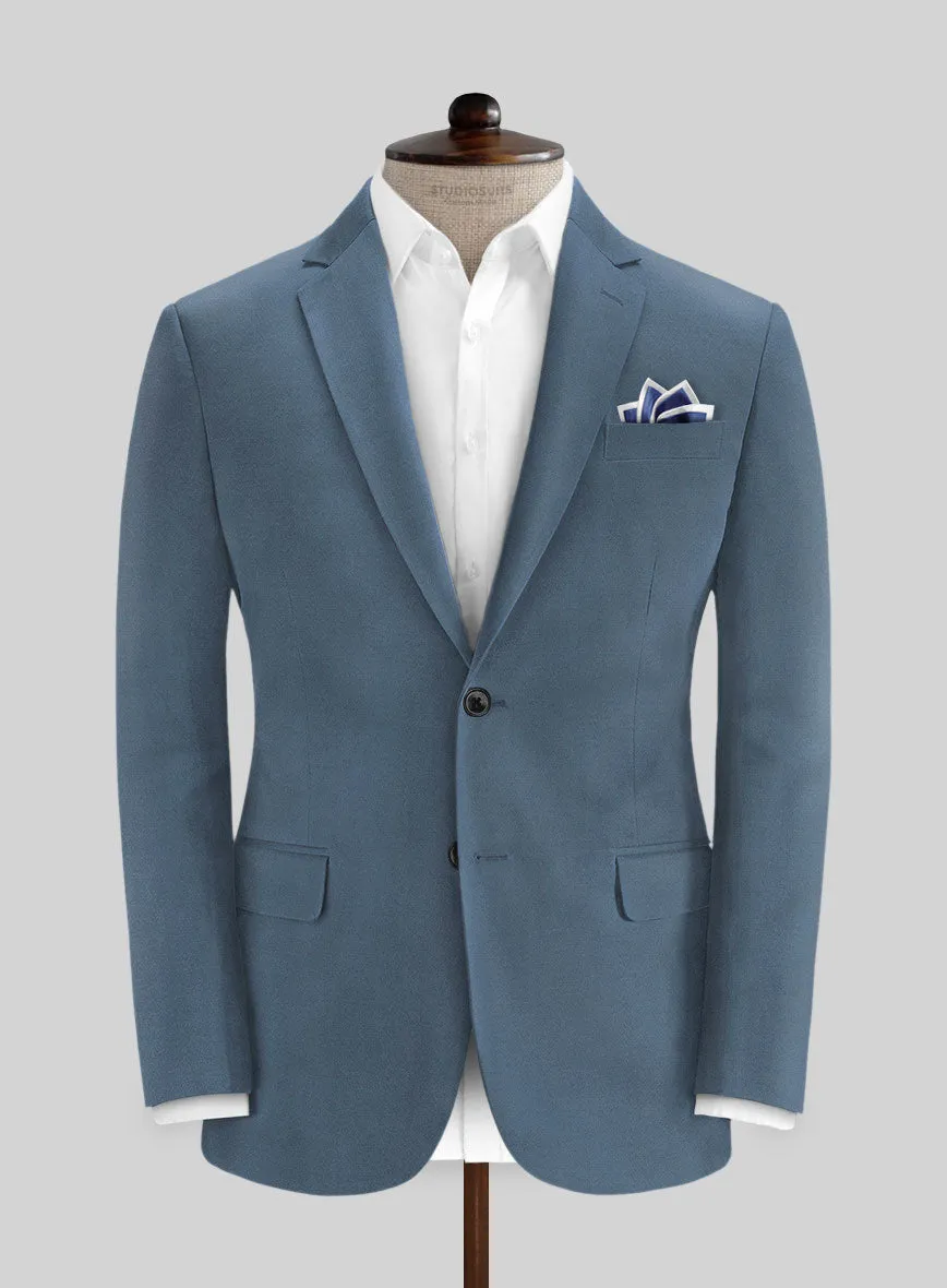 Italian Petrol Blue Cotton Stretch Suit