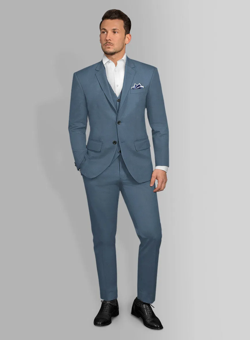 Italian Petrol Blue Cotton Stretch Suit