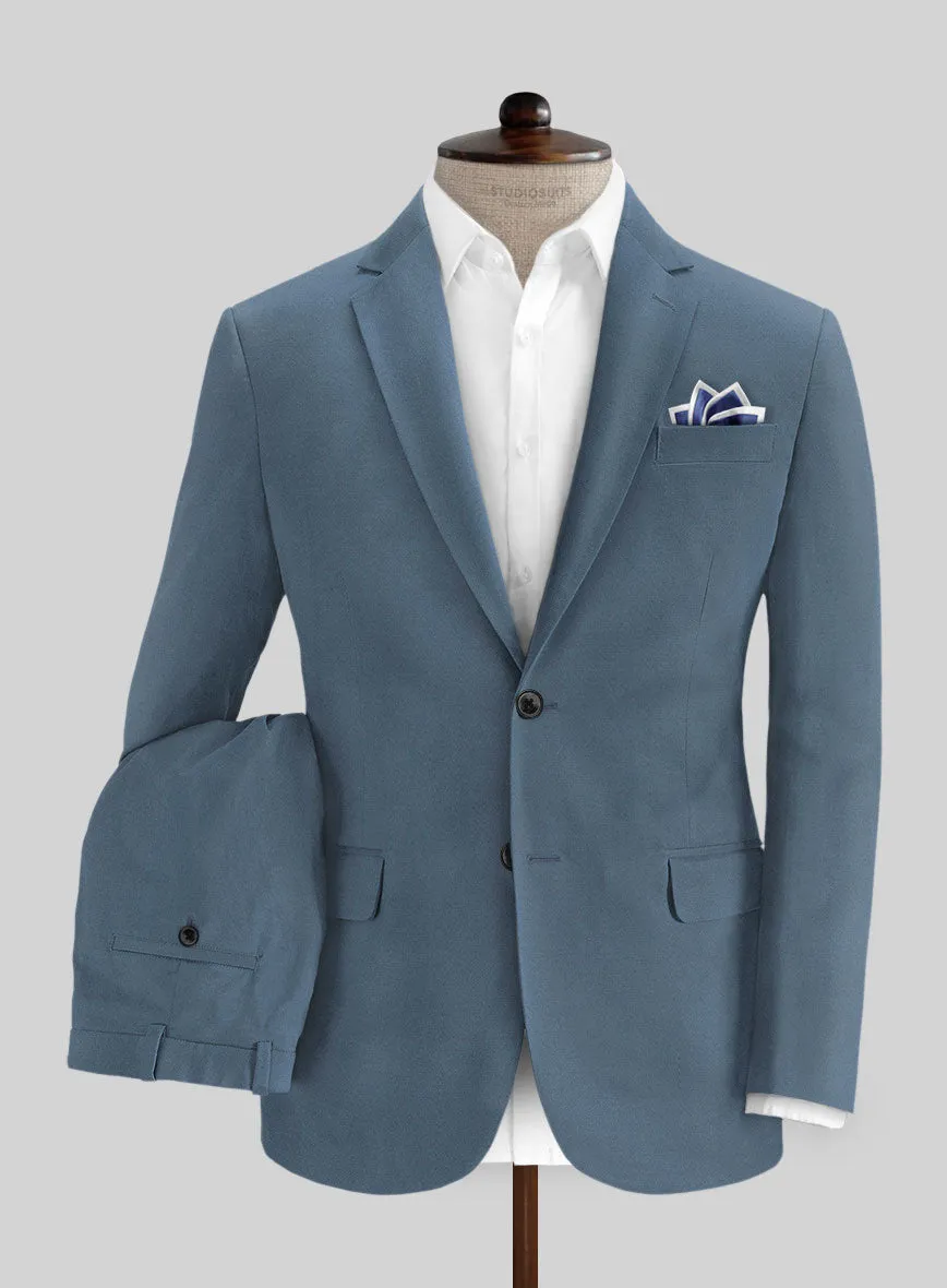 Italian Petrol Blue Cotton Stretch Suit