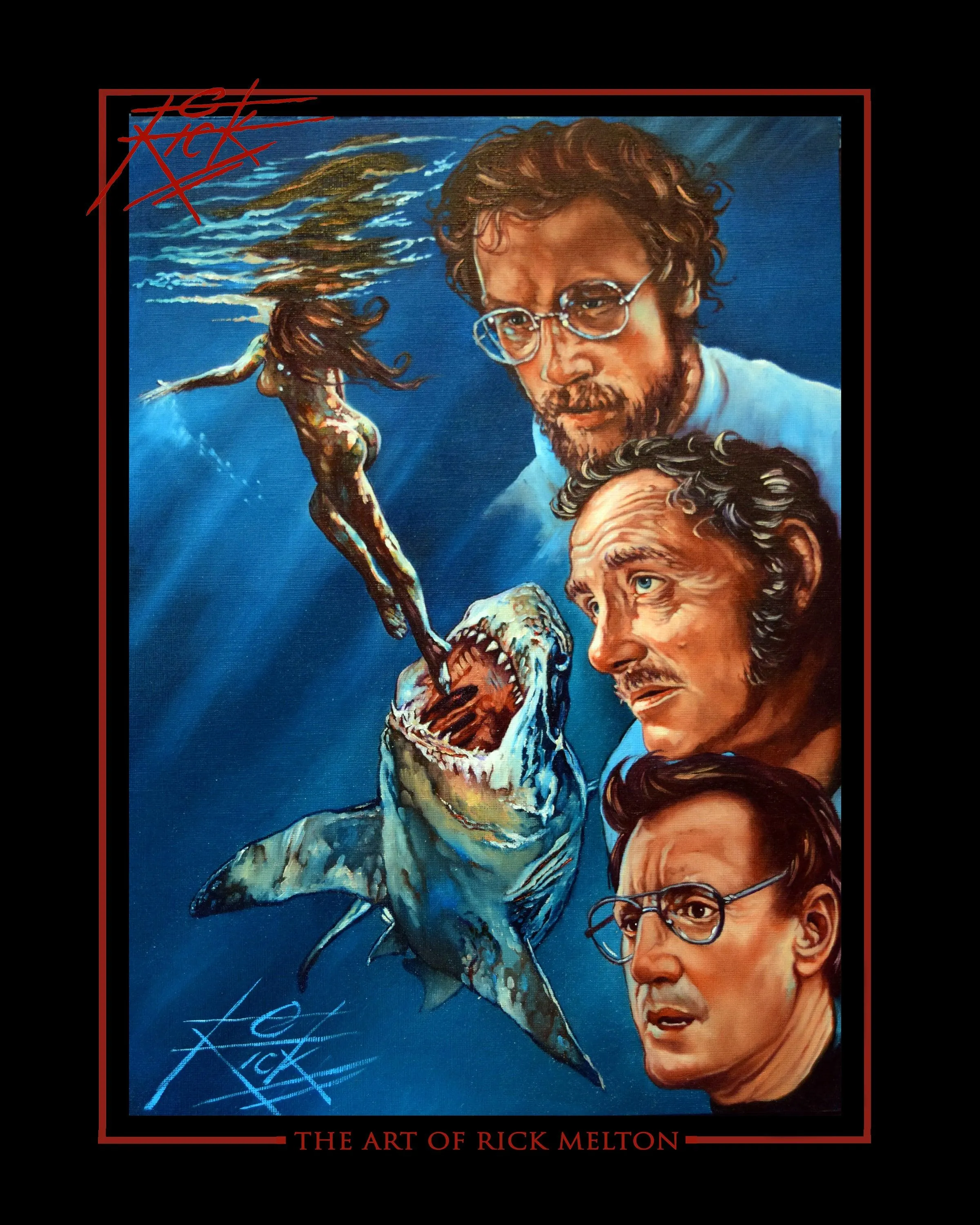 Jaws Opening Scene - Classic Horror Movie Art by Rick Melton - T-Shirt