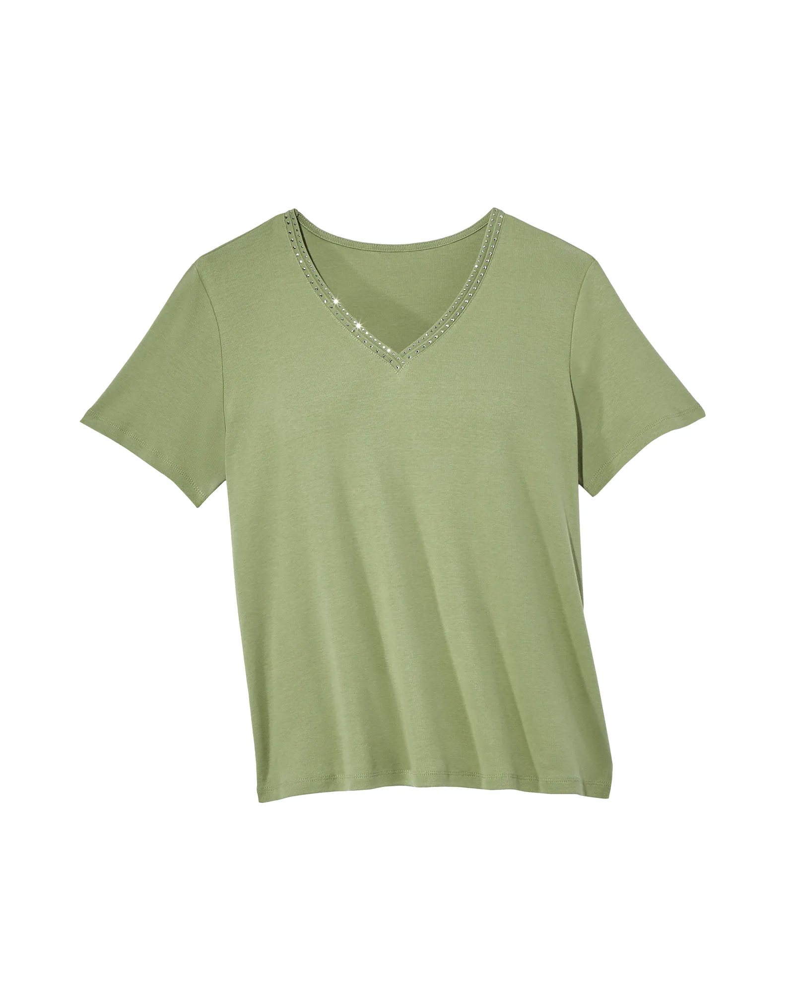 Jessica V-Neck Knit Top With Small Stud Detail | Olive Green