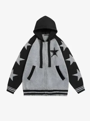 KG Textured Star Patterned Zip Up Hoodie