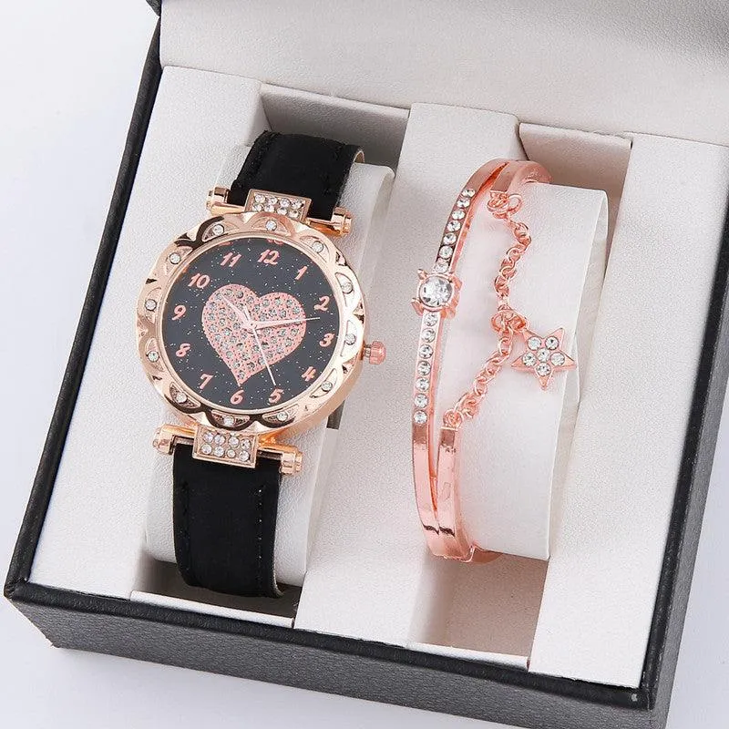 Korean Minimalist High-End Quartz Watch Set Elegant Fashion Timepiece