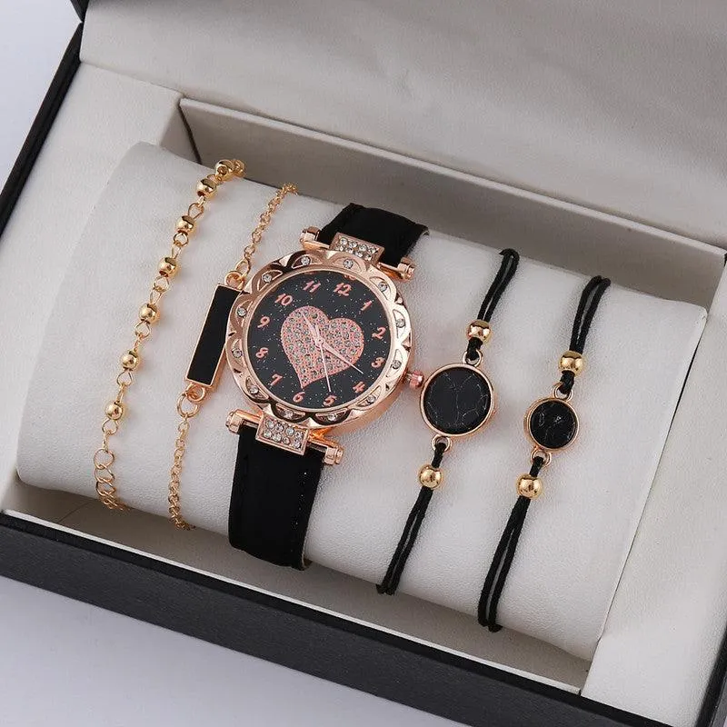 Korean Minimalist High-End Quartz Watch Set Elegant Fashion Timepiece