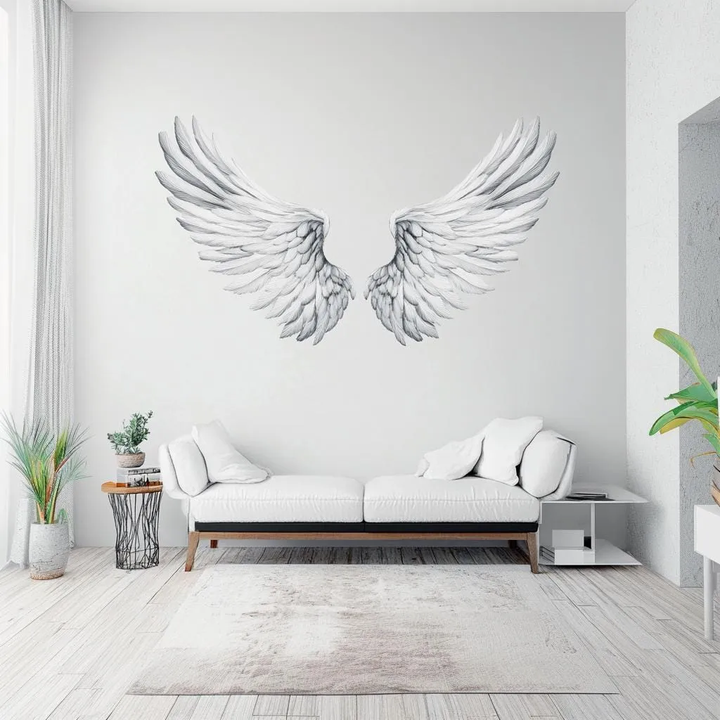 Large Angel Wings Wall Decal | Minimalist Wings Wall Sticker | Elegant Angel Wings Wall Art | Feathered Wings Decor