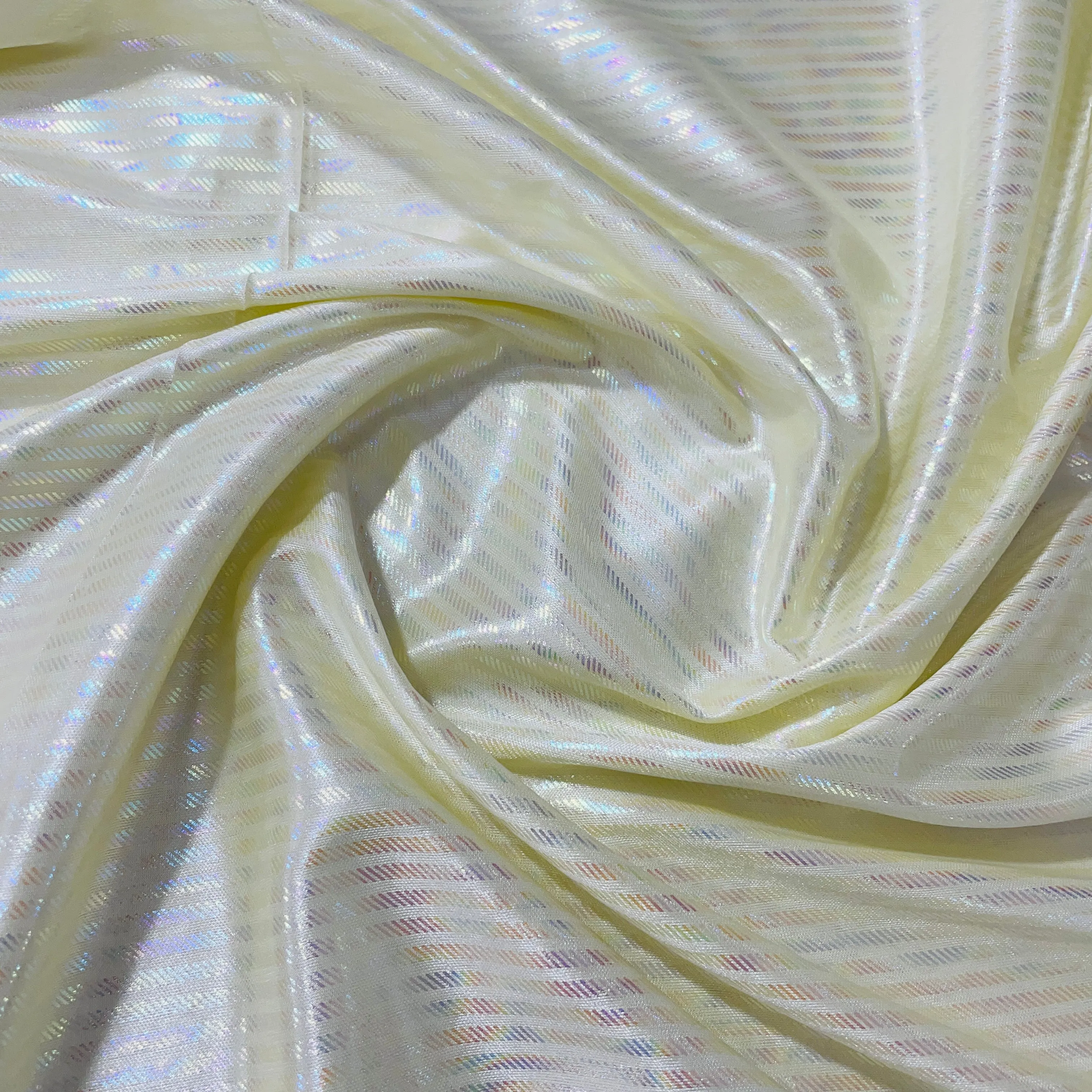 Light Yellow Stripes 3D Rainbow With Lurex Knit Lycra Fabric