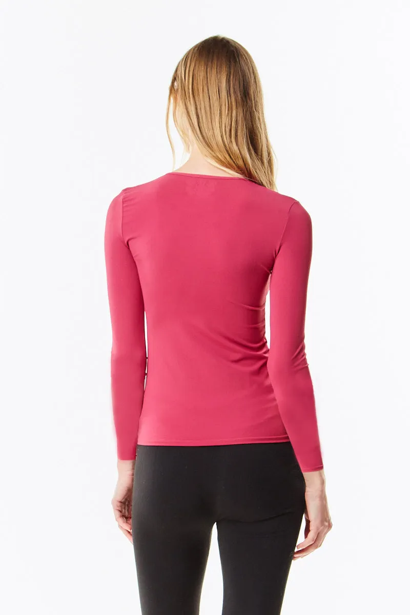 Long Sleeve Sangria Berry Microfiber Layering Shell Top