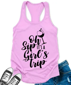 Oh Sip Its A Girls Trip Tank Tops for Women Letter Print Sleeveless Summer Racerback Top