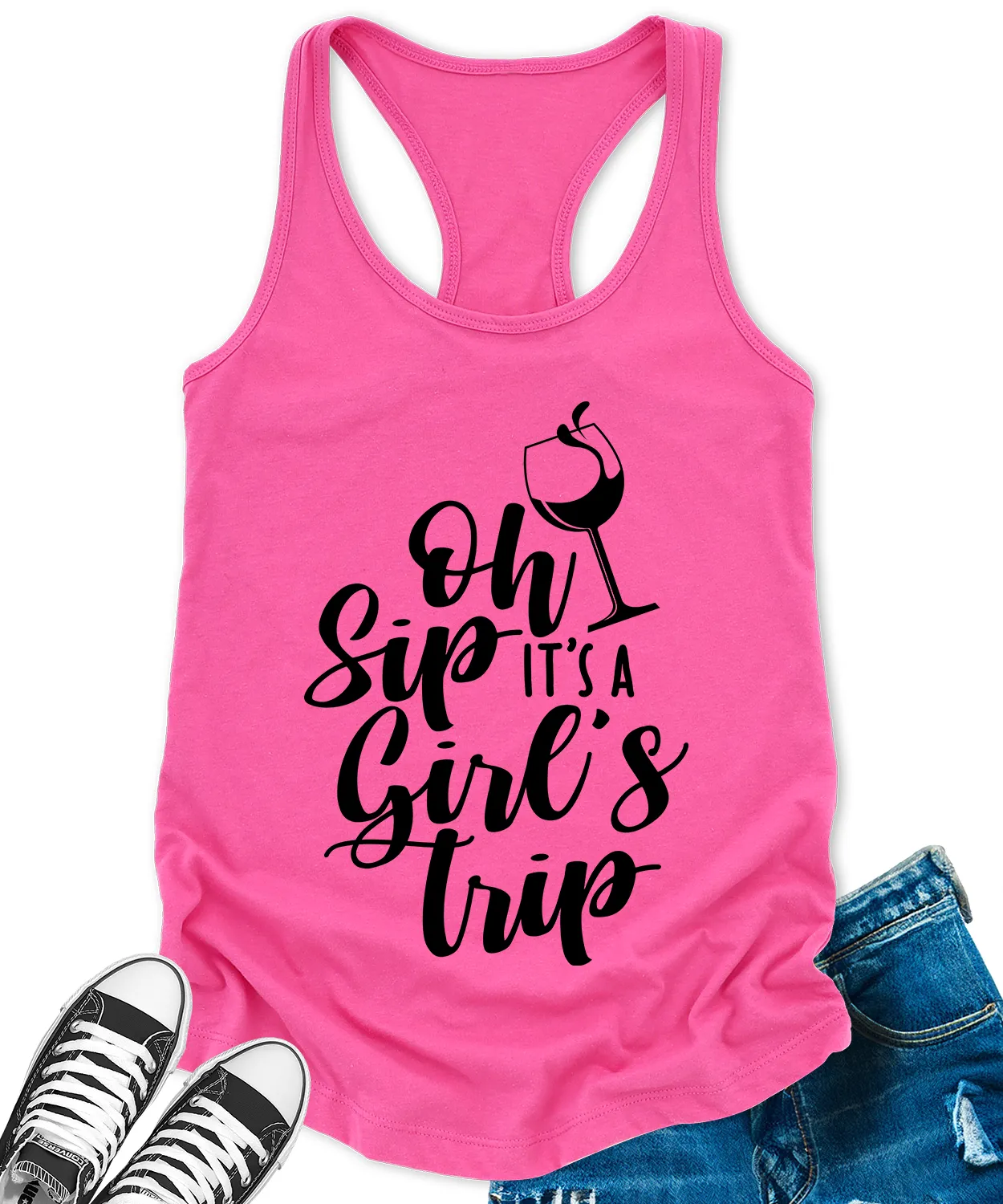 Oh Sip Its A Girls Trip Tank Tops for Women Letter Print Sleeveless Summer Racerback Top