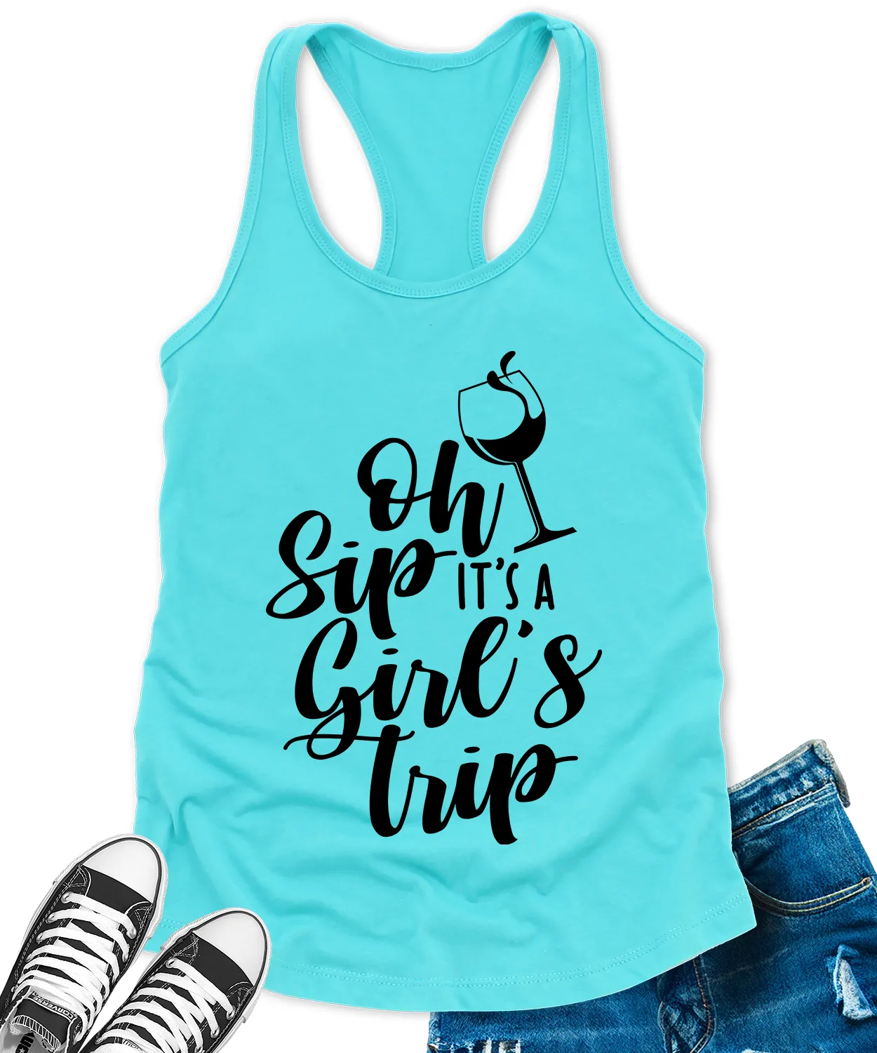 Oh Sip Its A Girls Trip Tank Tops for Women Letter Print Sleeveless Summer Racerback Top