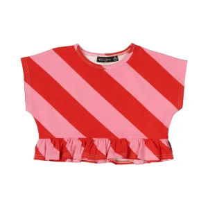 Rock Your Kid Candy Wrap Frill T-Shirt - Red/Pink Stripe