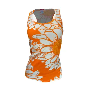 SECONDS Women's Flower Power Merino Tank Top | Orange Zest