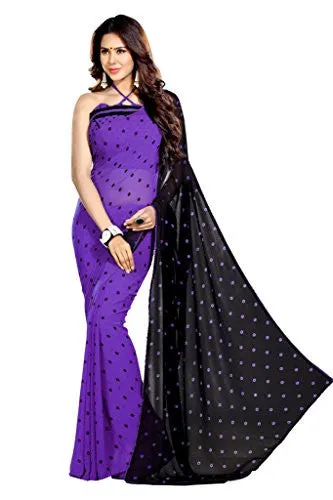 SOURBH Women's Faux Georgette Half Half Printed Saree (7471_Purple, Black)