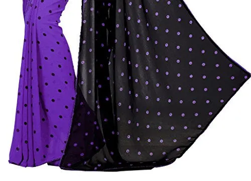 SOURBH Women's Faux Georgette Half Half Printed Saree (7471_Purple, Black)