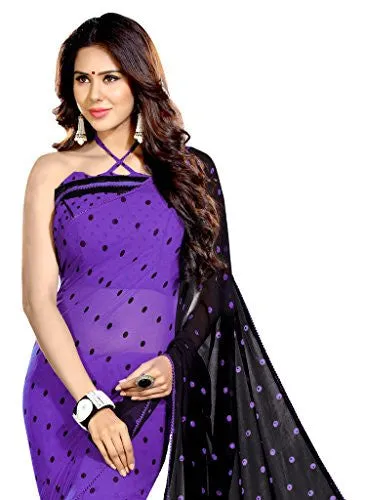 SOURBH Women's Faux Georgette Half Half Printed Saree (7471_Purple, Black)