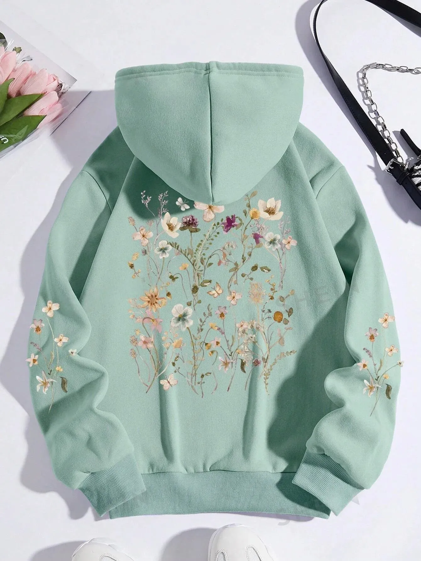 SXV  'flowers’ Printed Cool Aesthetic Sweatshirt Hoodie