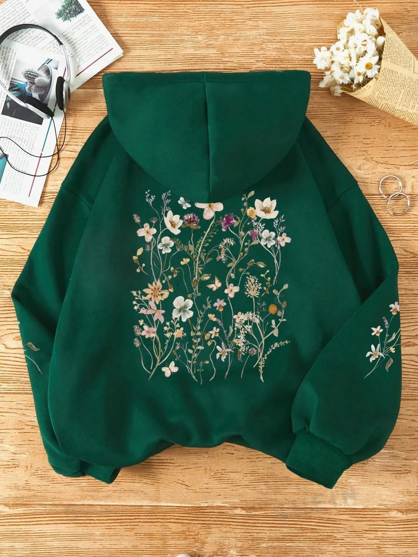 SXV  'flowers’ Printed Cool Aesthetic Sweatshirt Hoodie