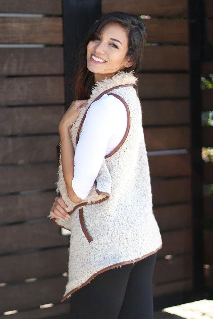 Vanilla Faux Fur Vest With Pockets