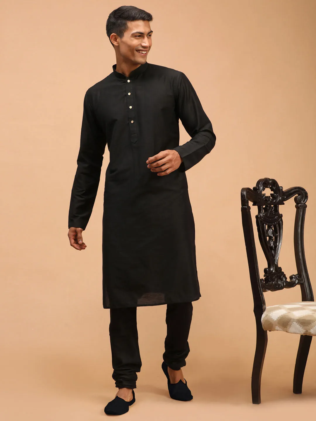 Vastramay Men's Black Viscose Kurta Pyjama Set