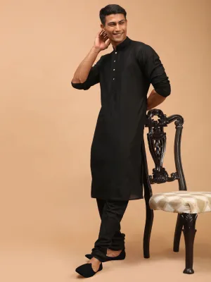 Vastramay Men's Black Viscose Kurta Pyjama Set