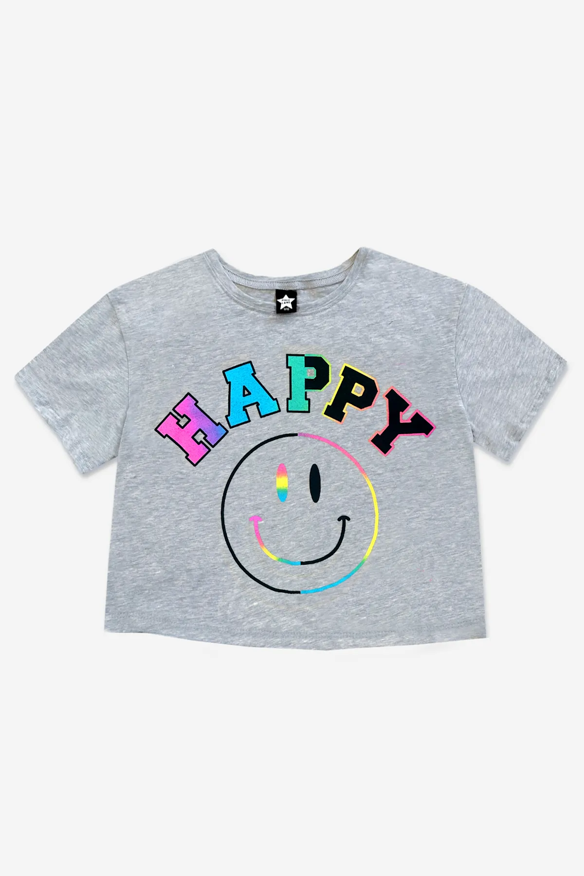 Washed Cotton Drop Shoulder Tee - Heather Grey Smiles Happy