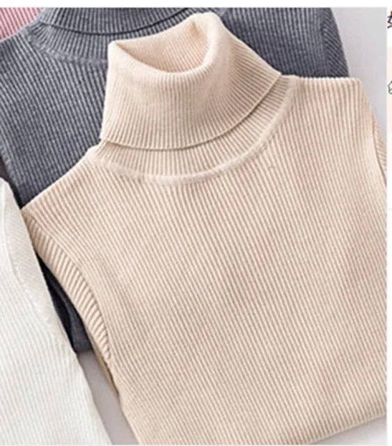 Women Autumn Winter Knitted Sweater Pullovers Turtleneck Long Sleeve Solid Color Soft