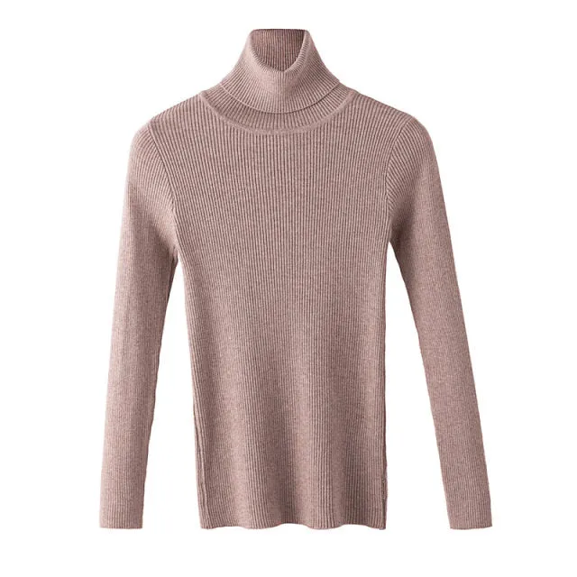 Women Autumn Winter Knitted Sweater Pullovers Turtleneck Long Sleeve Solid Color Soft