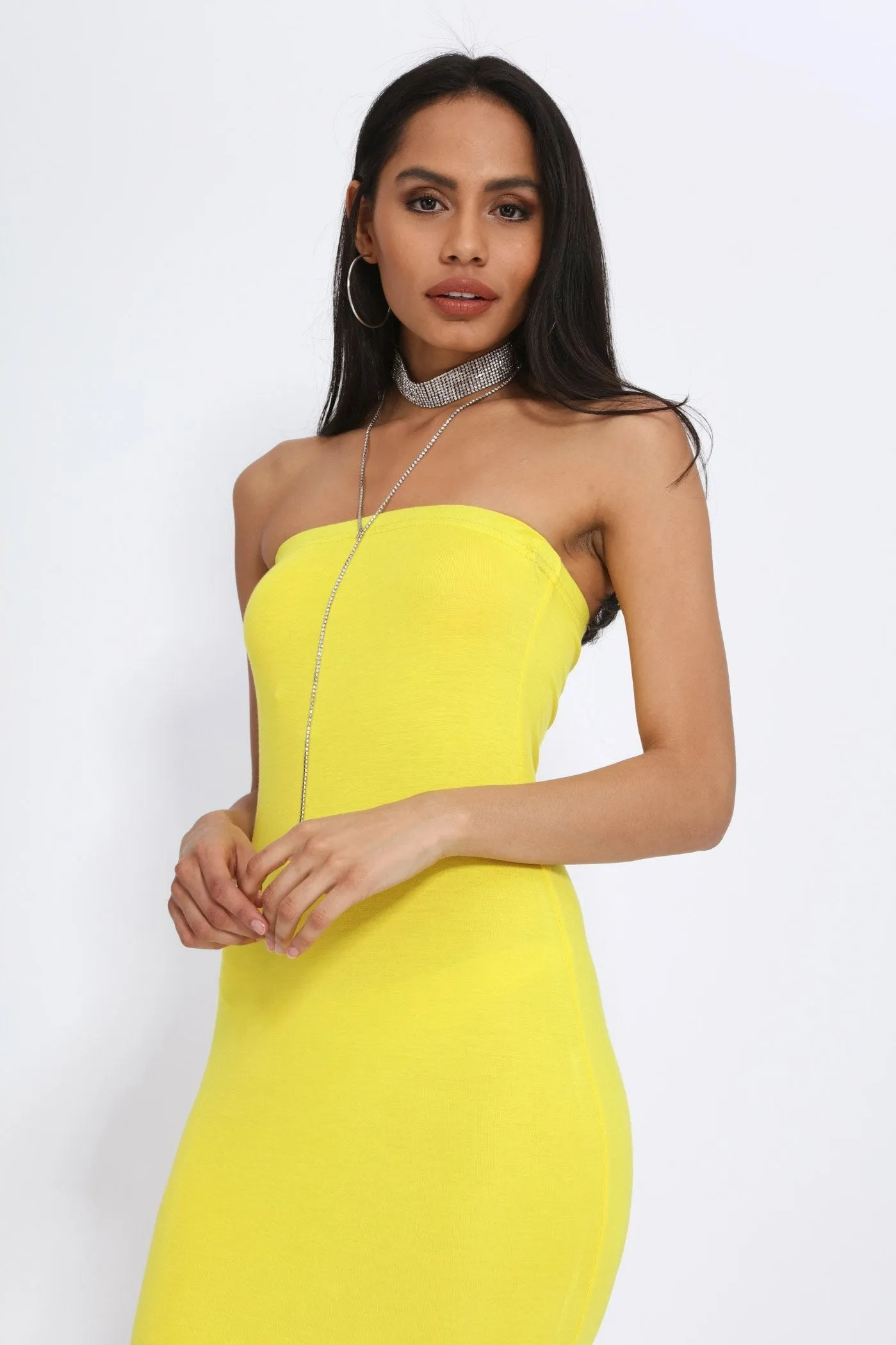 Yellow Jersey Bandeau Midi Dress