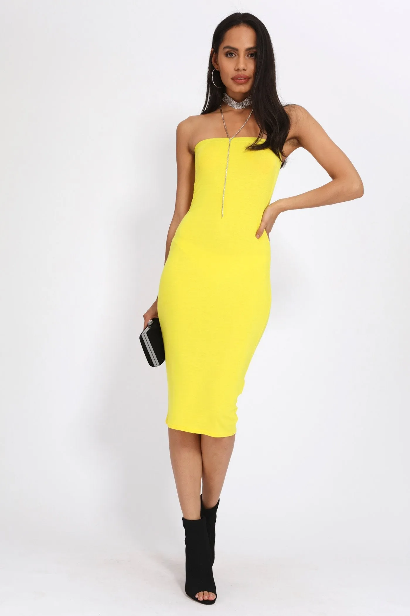 Yellow Jersey Bandeau Midi Dress