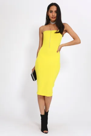 Yellow Jersey Bandeau Midi Dress